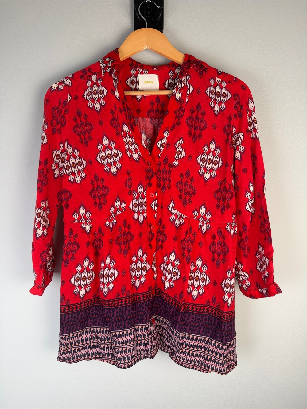 Anthropologie Maeve Woodland Walk Button Down Top, Size 6 - Boho, Eclectic